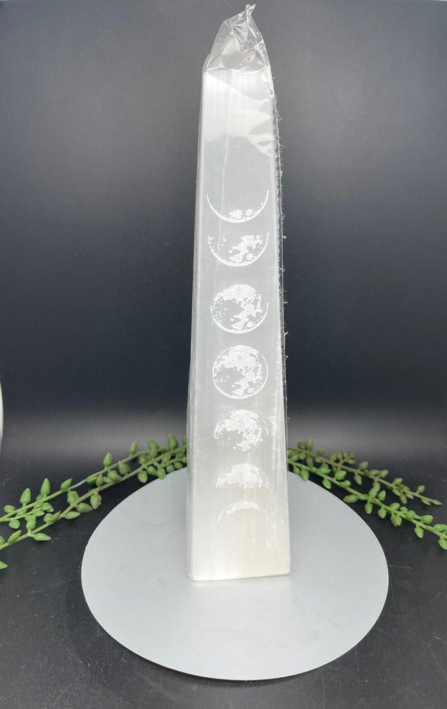 Selenite 30 cm Moon Phase Obelisk - Natural Collective LLC