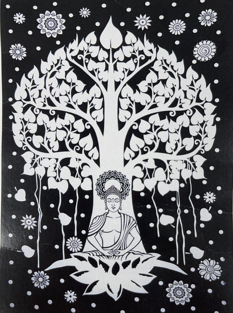 Tapestry - Buddha Tree - Black & White (53" x 86") - Natural Collective LLC