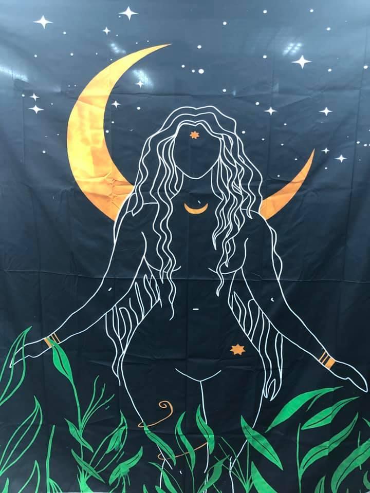 Tapestry - Woman Crescent Moon Background - 130 x 150 - Natural Collective LLC