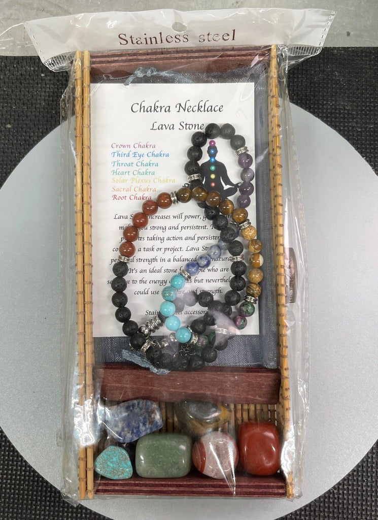 Necklace - Lava Stone/Chakra -  w stones box - Natural Collective LLC