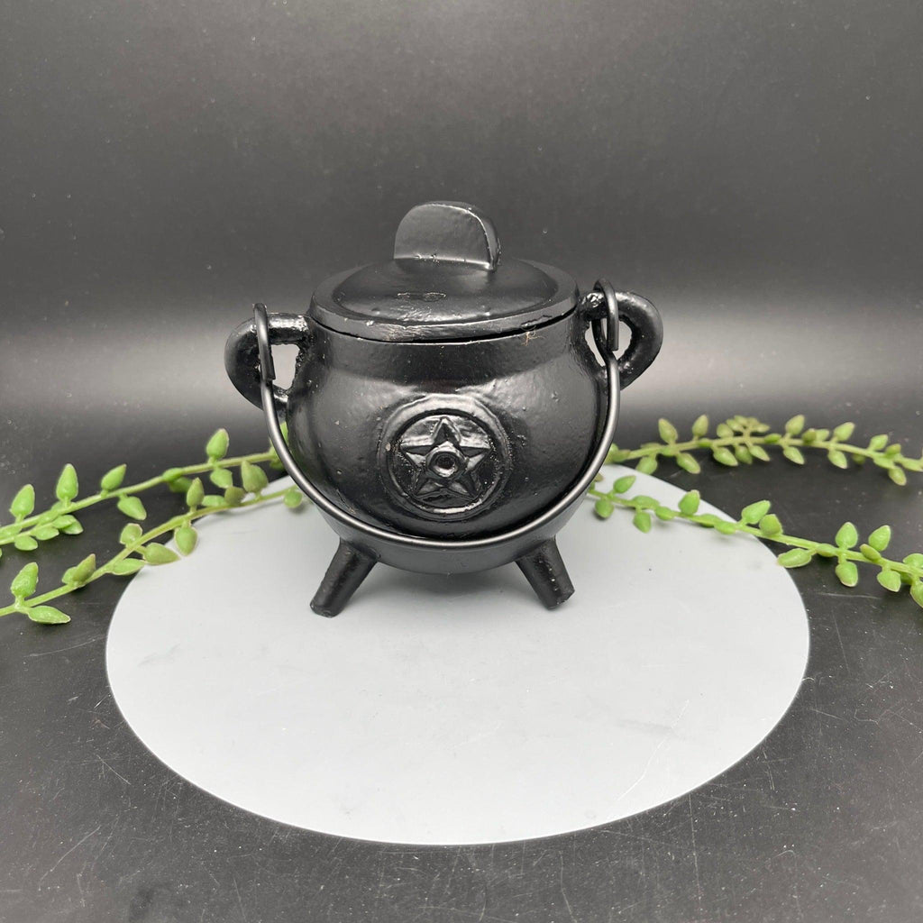 Pentagram Cast Iron Cauldron with Lid - Natural Collective LLC