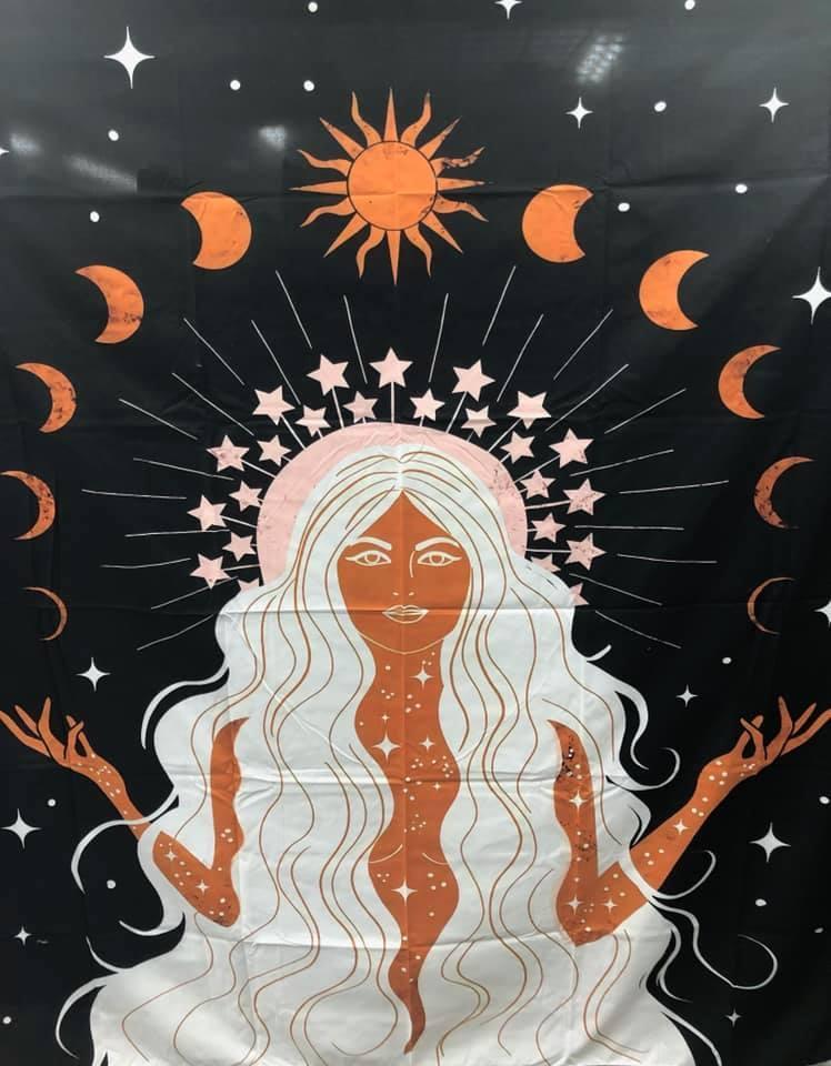 Tapestry - White Hair Girl - Sun Moon Phase 130 x 150 - Natural Collective LLC